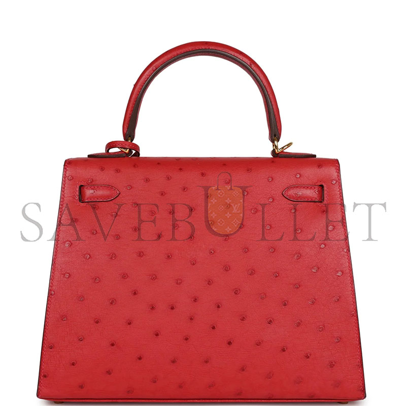 H**mes master kelly sellier 28 rouge vif verso ostrich gold hardware (28*22*10cm)